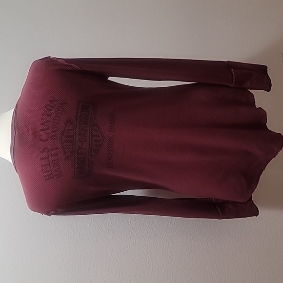 HARLEY DAVIDSON Long Sleeve Thermal Shirt XL Maroon Bikercore Graphic Tee EUC - Picture 2 of 13